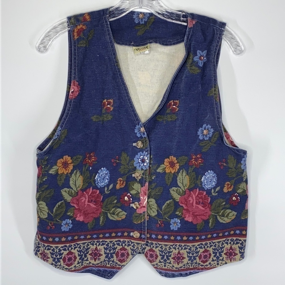 Vintage Vivaldi Jeanswear Cottagecore Floral Vest Size Small